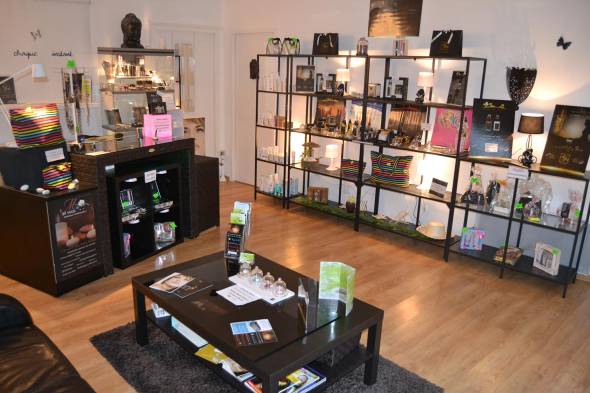 L'entrée avec le comptoir et le coin boutique